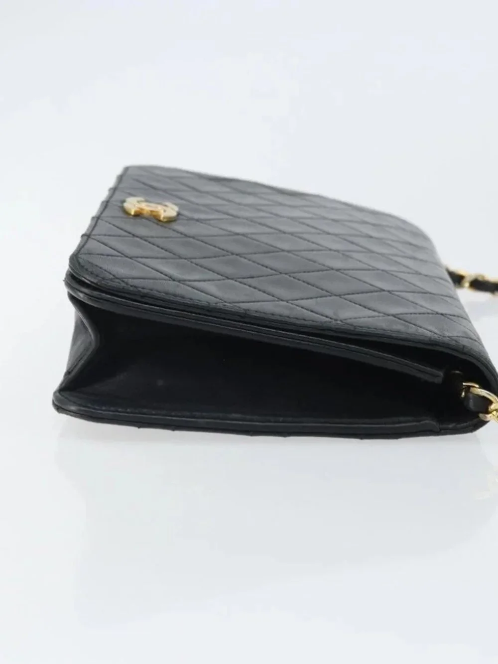 CHANEL Matelasse Chain Shoulder Bag Lamb Skin Black Gold CC